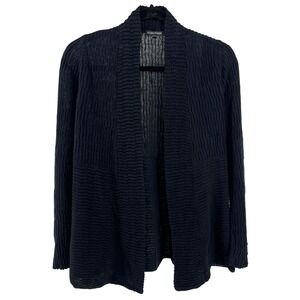 Eileen Fisher Black Textured Open Front Cardigan